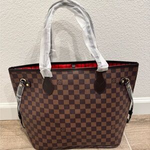 Brown Checkered Tote Bag